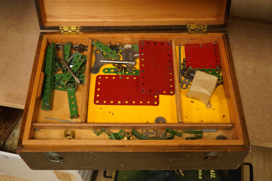 Two Victorian and later drawing instrument sets, boxed Meccano and other boxes